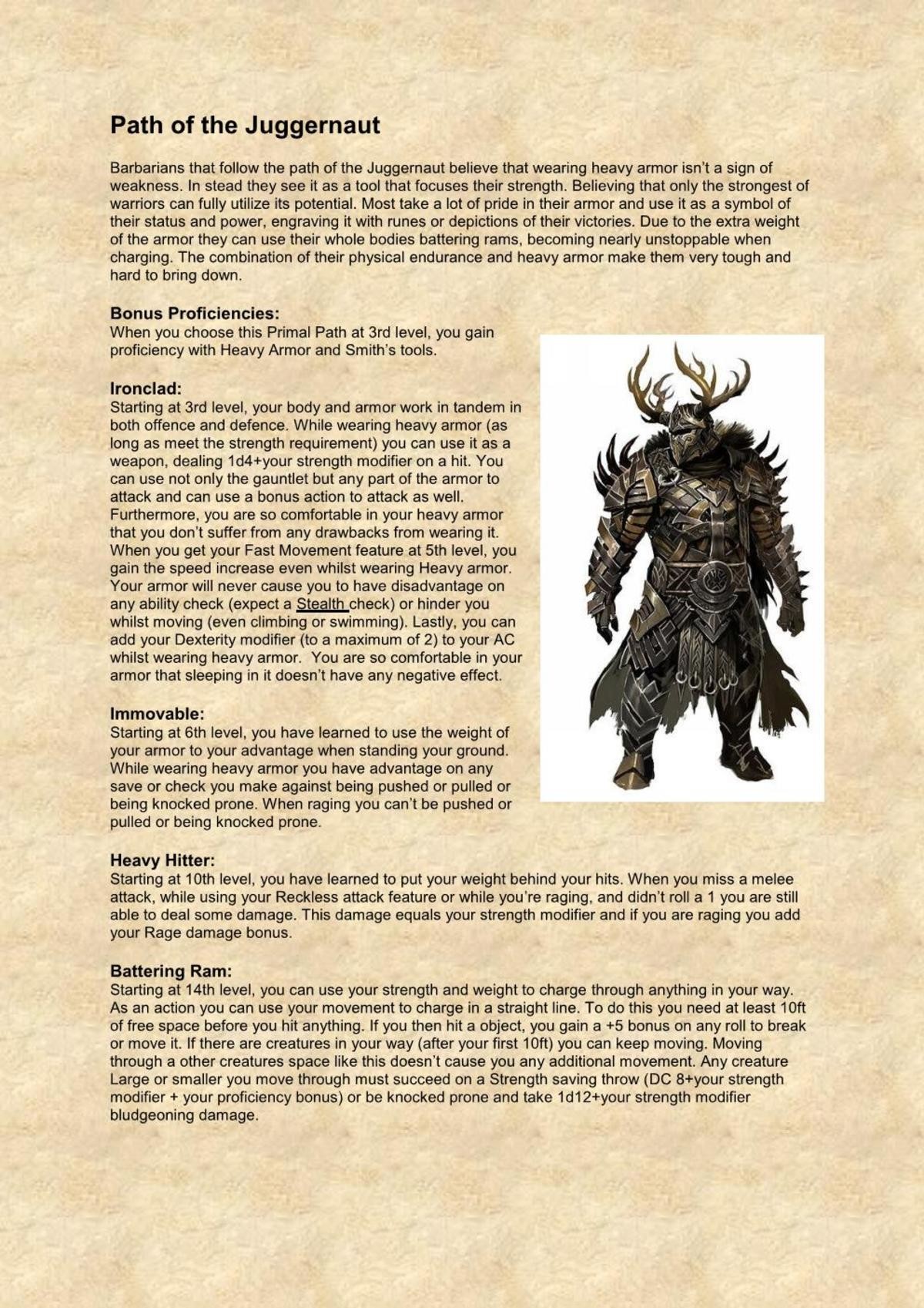 5e Barbarian Subclass Path Of The Juggernaut