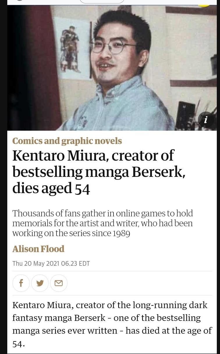 Kentaro Miura, Creator of 'Berserk' Has Passed Away at 54