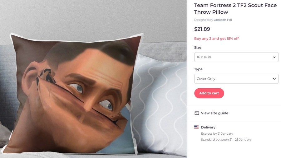 Team Fortress 2 TF2 Scout Face Throw Pillow